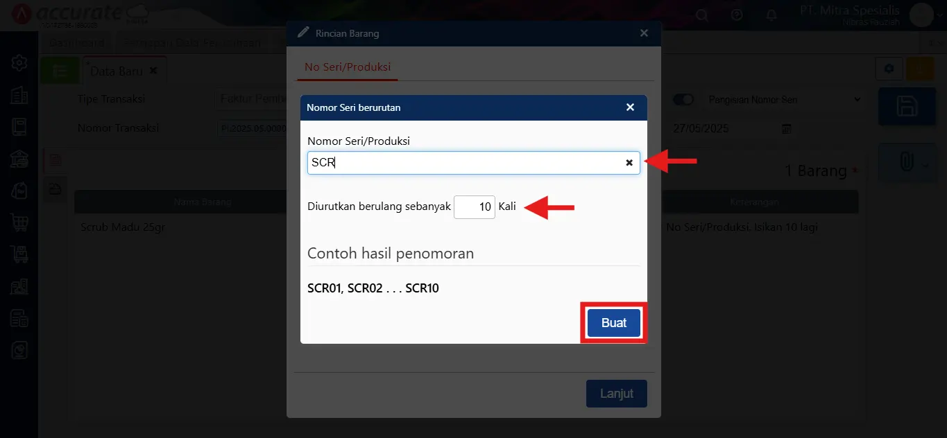 cara mencatat pengisian nomor seri
